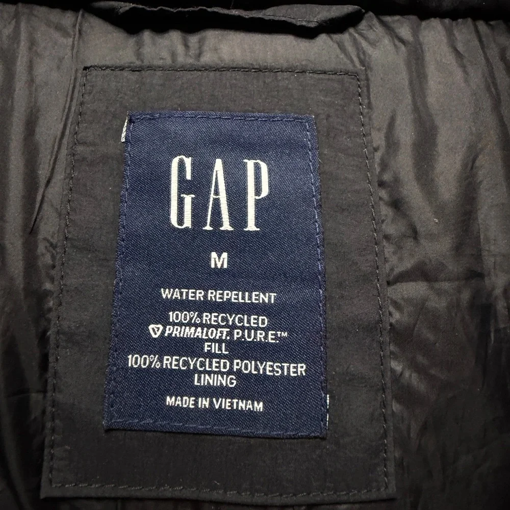 GAP Primaloft Puffer Midi Coat Black Fur Trim Hooded Winter Jacket M - Picture 8 of 13